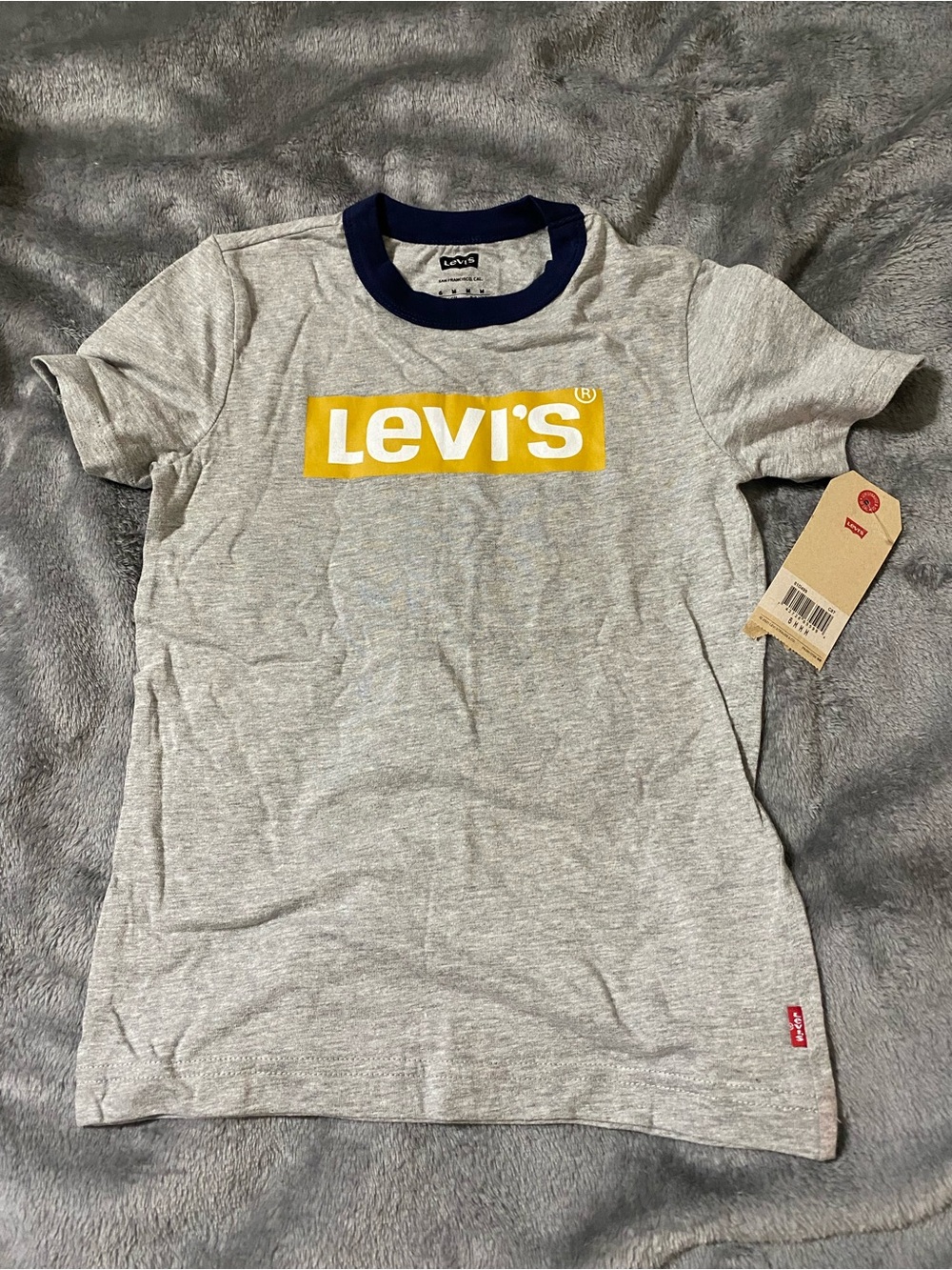 Levi's Gray Tee with Yellow Logo and Navy Ringer